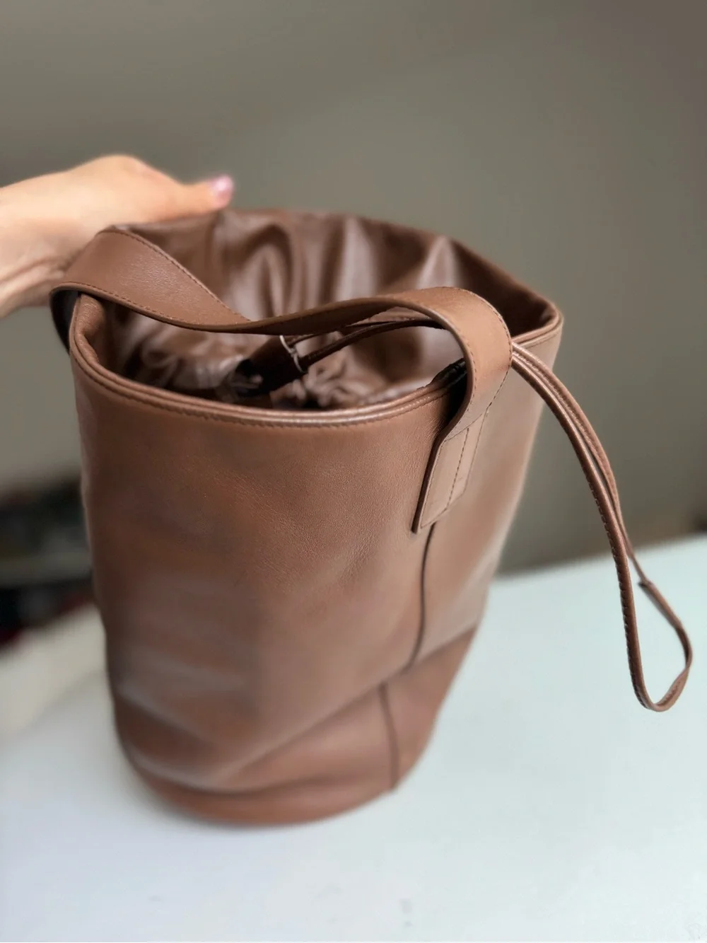 Jil Sander Brown Leather Bucket Bag